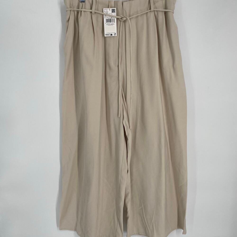 MNG Pants Women’s‎ XL Wide Leg Tan Cropped High Rise Neutral Coastal Resortwear